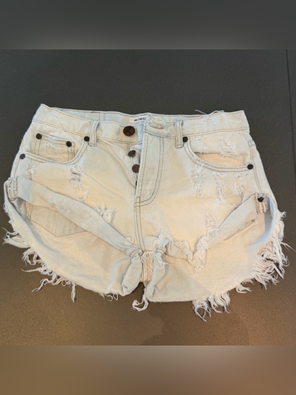 One Teaspoon Light Wash Distressed High-Rise Denim Shorts